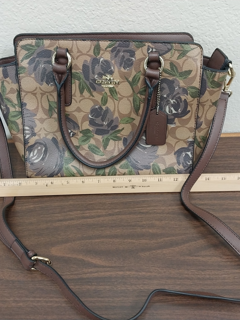 COACH Signature Floral Mini Satchel in Brown - Picture 6 of 7
